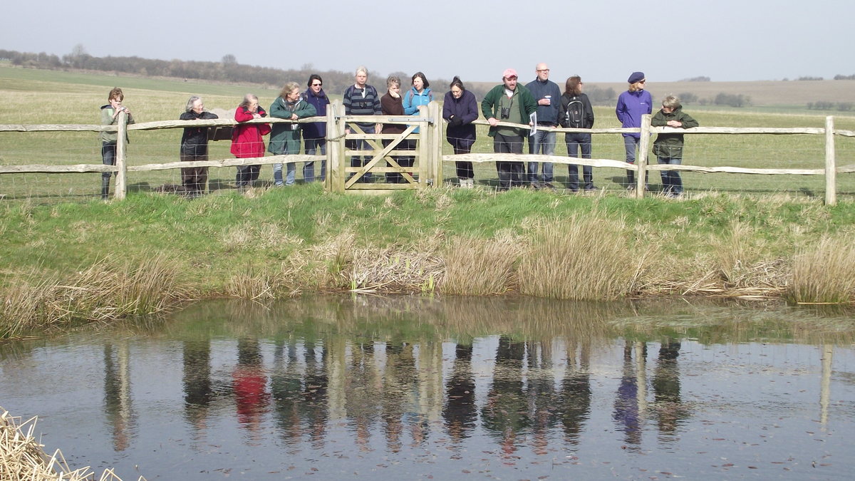 Walkers at the dewpond